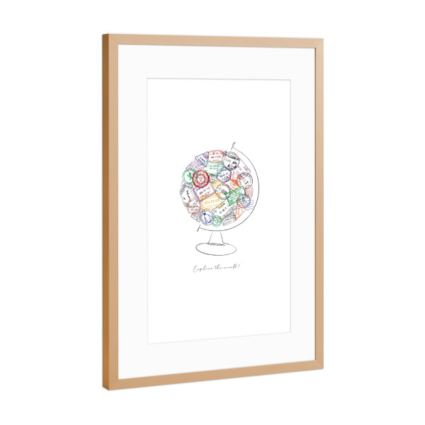 Poster mit Rahmen Kupfer "Globus mit Passstempel" artboxONE - Reise,Reise / Länder