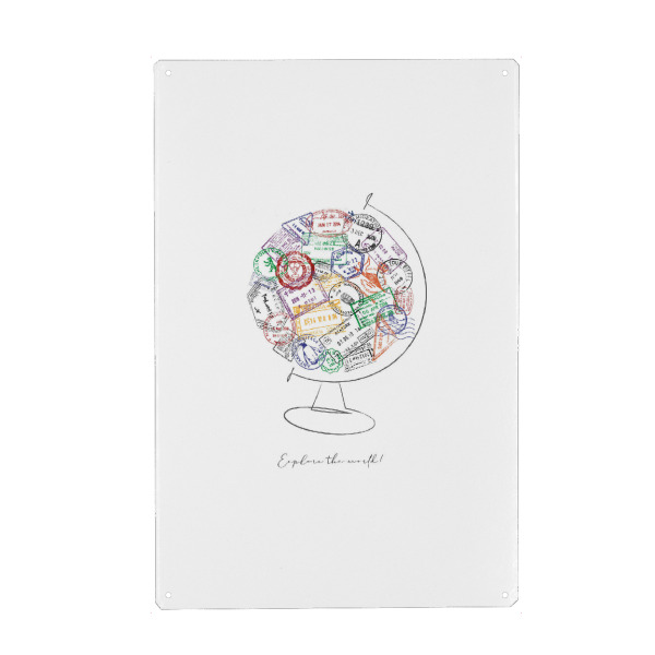 Metall Poster "Globus mit Passstempel" artboxONE - Reise,Reise / Länder