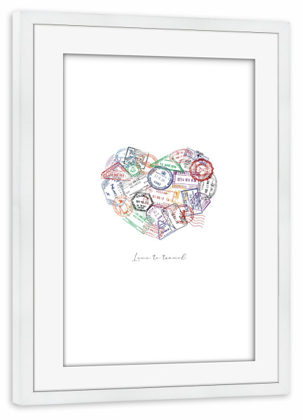 Poster mit Rahmen weiß "Pass-Stempel-Herz" artboxONE - Reise,Reise / Länder