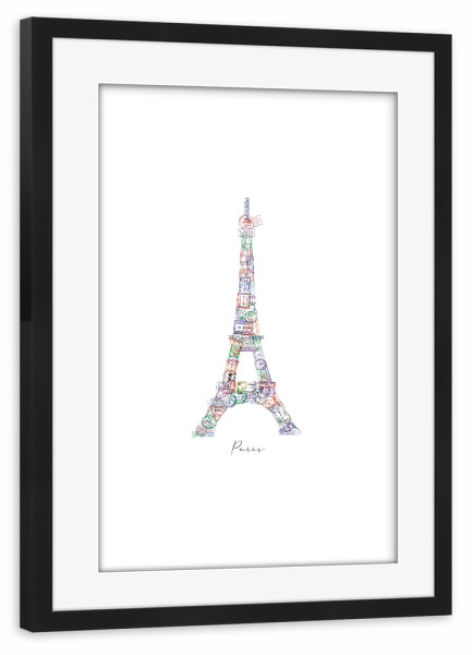 Poster mit Rahmen schwarz "Passstempel Eiffelturm" artboxONE - Reise,Reise / Länder