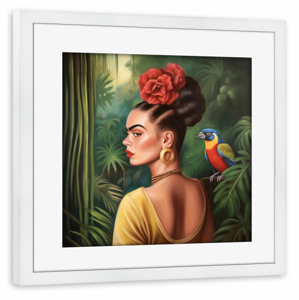 Poster mit Rahmen weiß "Kahlo Tropical" artboxONE - Floral,Tiere,Menschen