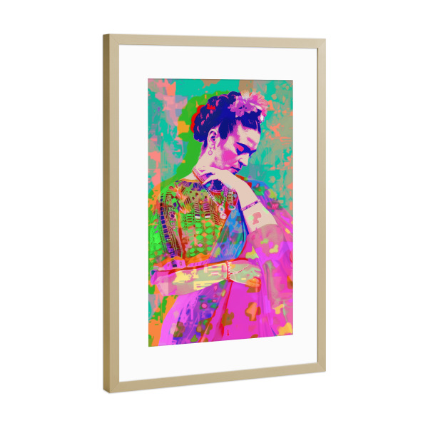 Poster mit Rahmen Gold "Kahlo popart" artboxONE - Floral,Abstrakt,Menschen
