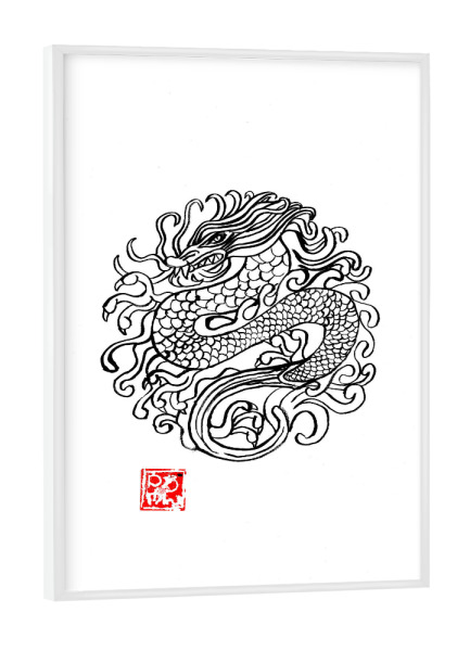 Poster mit weißem Rahmen "Drachenrunde" artboxONE - Reise / Asien - Drache,Rund,Kreis,Sumie,Japan