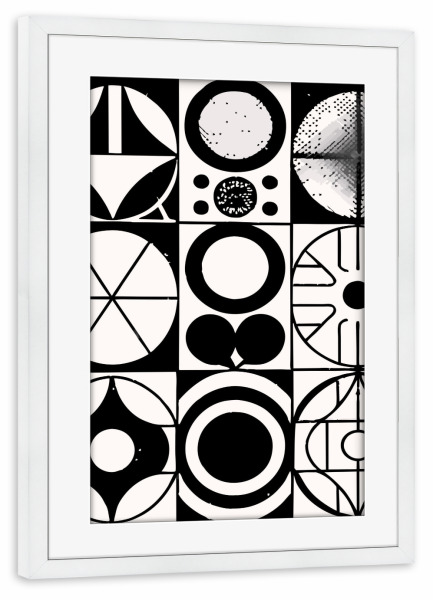 Poster mit Rahmen weiß "Abstract black circles" artboxONE - Abstrakt,Schwarzweiß,Geometrie