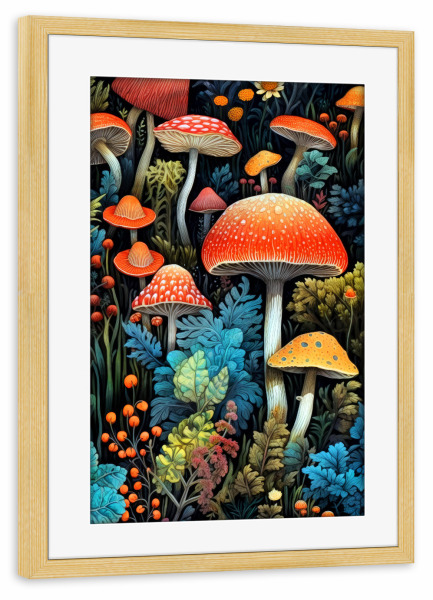 Poster mit Rahmen kiefer "Pilze D" artboxONE - Natur,Floral - Pilze,Flora,Baum,Wald,Blätter,Natur,Botanisch