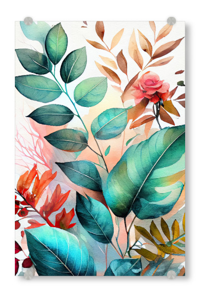 Acrylglasbild "Aquarellblätter A" artboxONE - Natur,Floral - Aquarell,Blatt,Blätter,Natur,Botanisch,Blumen