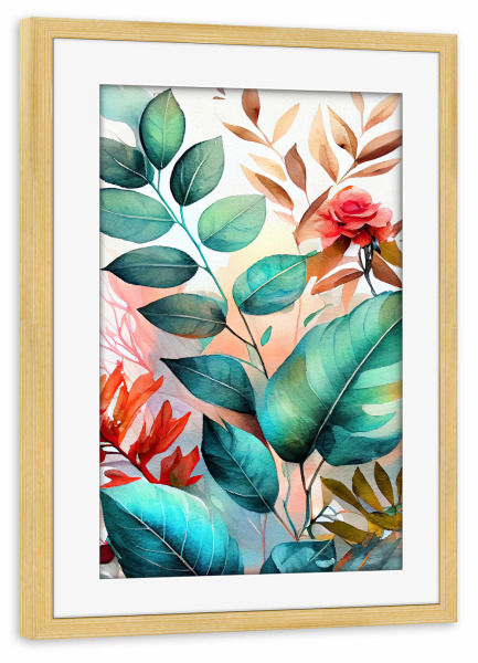 Poster mit Rahmen kiefer "Aquarellblätter A" artboxONE - Natur,Floral - Aquarell,Blatt,Blätter,Natur,Botanisch,Blumen