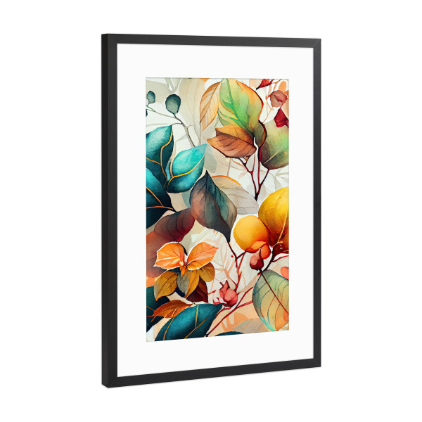Poster mit Rahmen Schwarz (Metallic) "Aquarellblätter B" artboxONE - Natur,Floral - Aquarell,Blatt,Blätter,Natur,Botanisch,Blumen