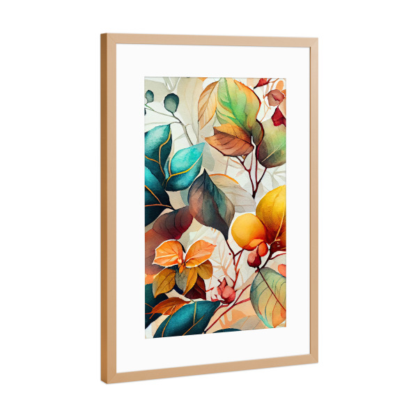 Poster mit Rahmen Kupfer "Aquarellblätter B" artboxONE - Natur,Floral - Aquarell,Blatt,Blätter,Natur,Botanisch,Blumen