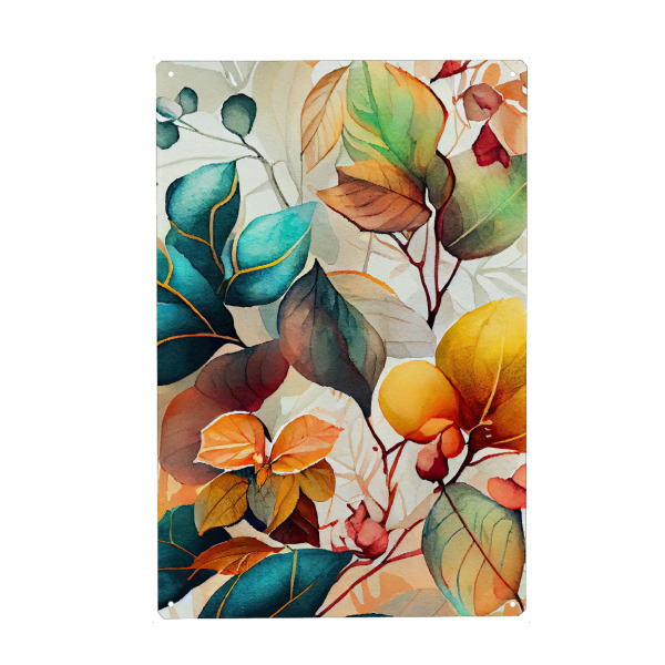 Metall Poster "Aquarellblätter B" artboxONE - Natur,Floral - Aquarell,Blatt,Blätter,Natur,Botanisch,Blumen - Blechschild