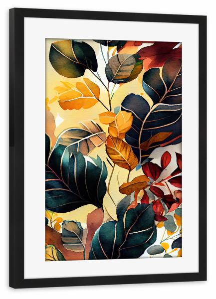 Poster mit Rahmen schwarz "Aquarellblätter C" artboxONE - Natur,Floral - Aquarell,Blatt,Blätter,Natur,Botanisch,Blumen