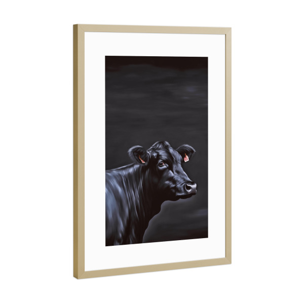 Poster mit Rahmen Gold "Schwarzes Rind" artboxONE - Tiere,Abstrakt