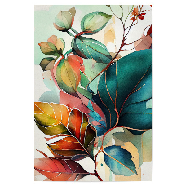Poster "Aquarell hinterlässt E" artboxONE - Natur,Floral - Aquarell,Blatt,Blätter,Natur,Botanisch,Blumen