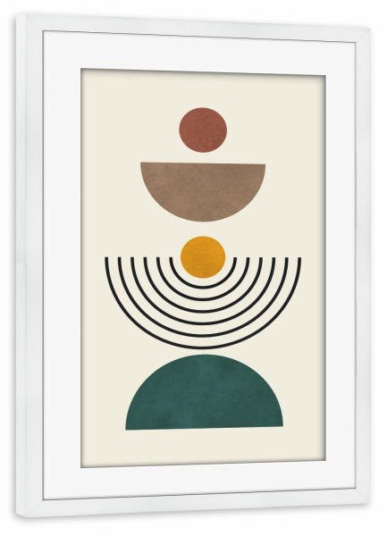 Poster mit Rahmen weiß "Aquarelllinien und Kreise B" artboxONE - Abstrakt,Geometrie