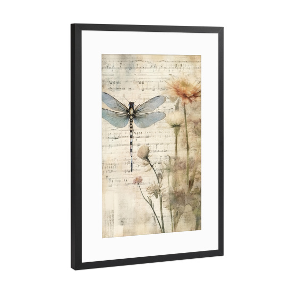 Poster mit Rahmen Schwarz (Metallic) "Musikalische Libelle I" artboxONE - Floral,Tiere,Musik - Blumen,Blumen,Insekten,Libelle,Musik,Noten,Noten