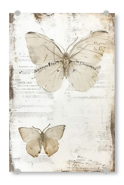 Acrylglasbild "Vintage Schmetterling F" artboxONE - Tiere,Buchstaben - Tiere,Insekten,Schmetterling,Briefe,Notizen,Antik,Vintage