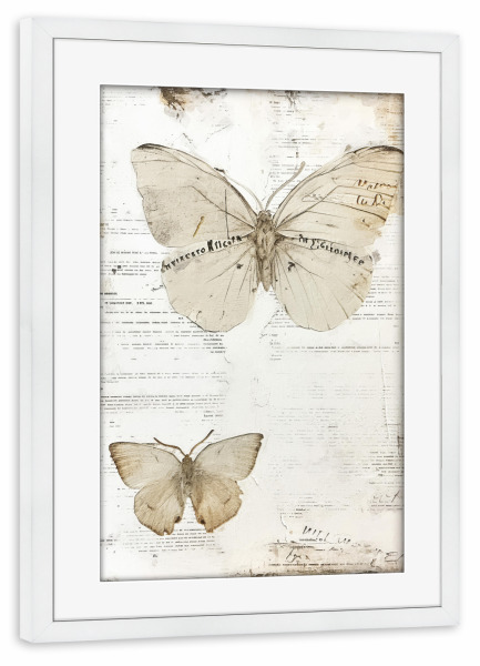 Poster mit Rahmen weiß "Vintage Schmetterling F" artboxONE - Tiere,Buchstaben - Tiere,Insekten,Schmetterling,Briefe,Notizen,Antik,Vintage