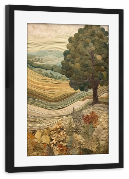 Poster mit Rahmen schwarz "Toskanischer Wandteppich G" artboxONE - Natur,Abstrakt - Landschaft,Natur,Bäume,Hügel,Toskana,Wandteppich
