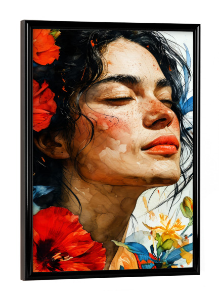 Poster mit schwarzem Rahmen "Porträt einer nachdenklichen Frau" artboxONE - Menschen - Frau,Mädchen,Dame,Porträt,Malerei