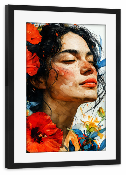 Poster mit Rahmen schwarz "Porträt einer nachdenklichen Frau" artboxONE - Menschen - Frau,Mädchen,Dame,Porträt,Malerei