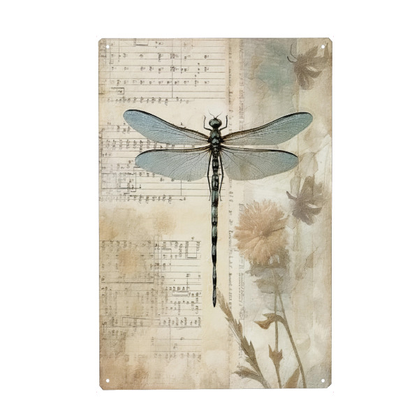 Metall Poster "Musikalische Libelle D" artboxONE - Floral,Tiere,Musik - Blumen,Blumen,Insekten,Libelle,Musik,Noten,Noten - Blechschild