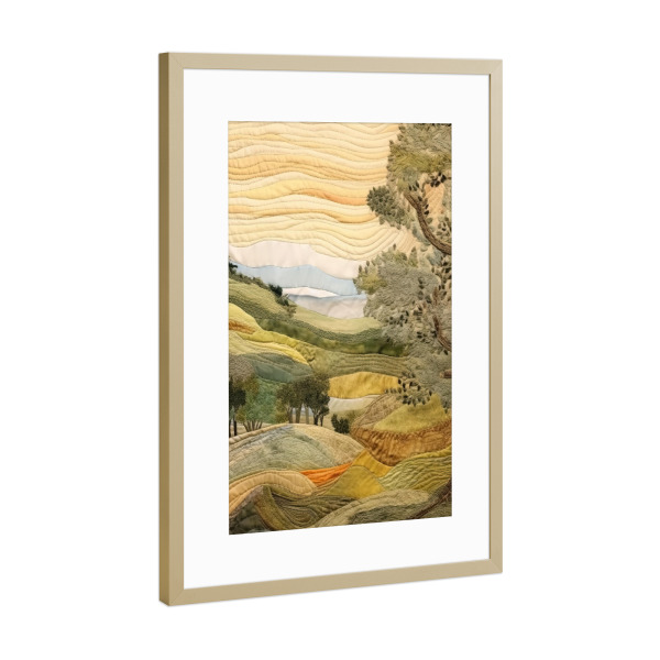 Poster mit Rahmen Gold "Toskanischer Wandteppich E" artboxONE - Natur,Abstrakt - Landschaft,Natur,Bäume,Hügel,Wandteppich,Gesteppt