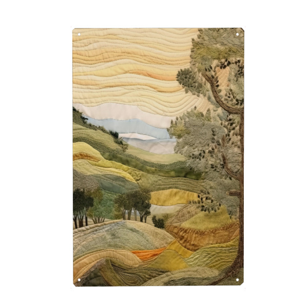 Metall Poster "Toskanischer Wandteppich E" artboxONE - Natur,Abstrakt - Landschaft,Natur,Bäume,Hügel,Wandteppich,Gesteppt - Blechschild