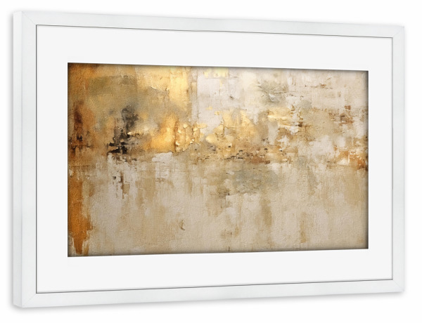 Poster mit Rahmen weiß "Elfenbein und Gold Grunge H" artboxONE - Abstrakt - Gold,Grunge,Abstrakt,Dekorativ