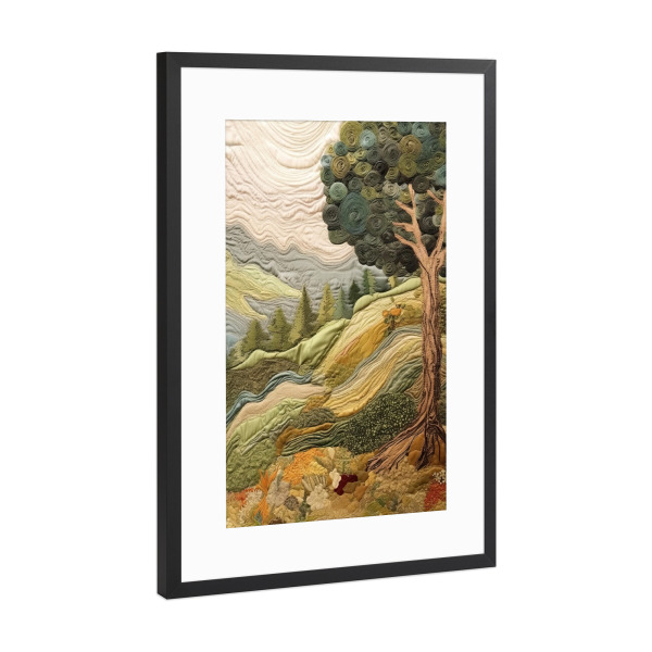 Poster mit Rahmen Schwarz (Metallic) "Toskanischer Wandteppich A" artboxONE - Natur,Abstrakt - Toskanisch,Landschaft,Gesteppt,Bäume,Natur,Felder