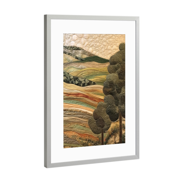 Poster mit Rahmen Silber "Toskanischer Wandteppich L" artboxONE - Natur,Abstrakt - Landschaft,Wandteppich,Hügel,Bäume,Natur,Toskanisch,Gesteppt