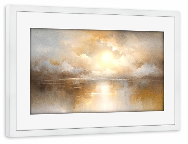 Poster mit Rahmen weiß "Goldene Stunde A" artboxONE - Natur - Sonnenuntergang,Gold,Himmel,Wolken,Horizont