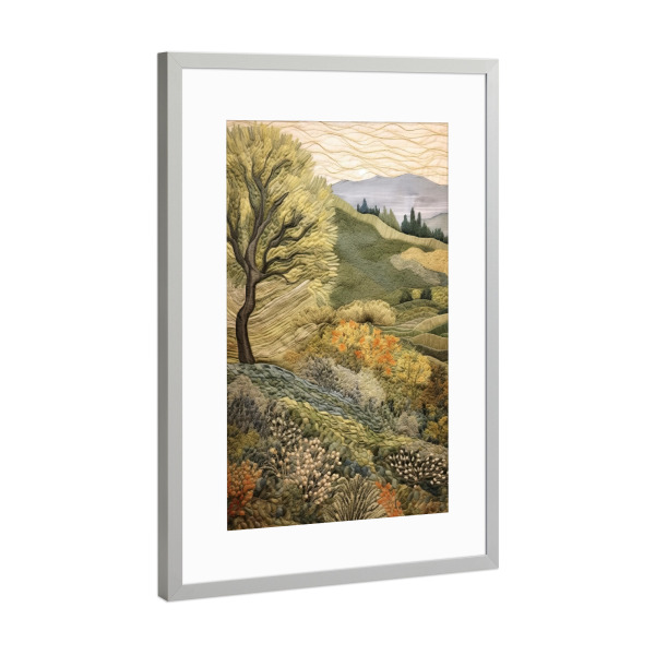 Poster mit Rahmen Silber "Toskanischer Wandteppich B" artboxONE - Natur,Abstrakt - Toskanisch,Landschaft,Hügel,Felder,Bäume,Natur,Gesteppt