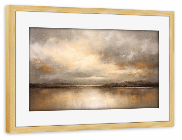 Poster mit Rahmen kiefer "Goldene Stunde B" artboxONE - Natur - Horizont,Sonnenuntergang,Himmel,Wolken,Gold