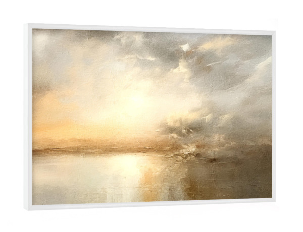 Poster mit weißem Rahmen "Goldene Stunde E" artboxONE - Natur - Horizont,Sonnenuntergang,Gold,Himmel,Wolken