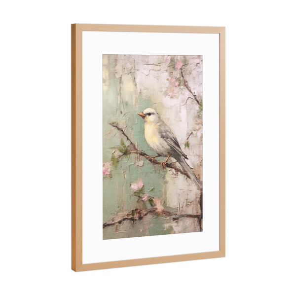 Poster mit Rahmen Kupfer "Kirschblütenvogel K" artboxONE - Natur,Floral,Tiere - Tiere,Vögel,Natur,Bäume,Blumen,Blumen,Blüte,Kirschblüte