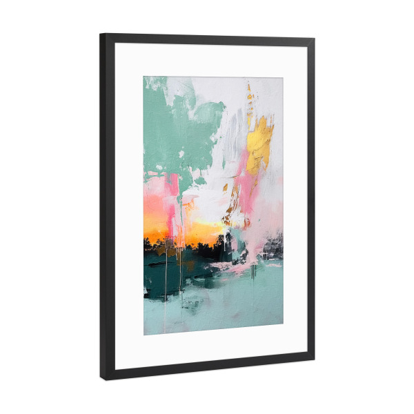 Poster mit Rahmen Schwarz (Metallic) "Abstrakter Sonnenaufgang A" artboxONE - Abstrakt - Abstrakt,Dekorativ,Bunt