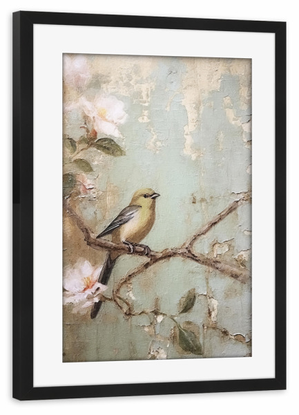 Poster mit Rahmen schwarz "Kirschblütenvogel L" artboxONE - Natur,Floral,Tiere - Tiere,Vögel,Natur,Bäume,Blumen,Blumen,Blüte,Kirschblüte