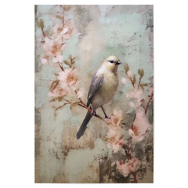 Poster 30x20 cm "Kirschblütenvogel H" artboxONE - Natur,Floral,Tiere - Tiere,Vögel,Natur,Blumen,Blume,Blüte,Kirschblüte,Bäume