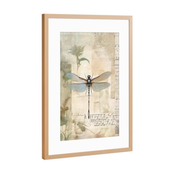Poster mit Rahmen Kupfer "Musikalische Libelle J" artboxONE - Floral,Tiere,Musik - Blumen,Blumen,Insekten,Libelle,Musik,Noten,Noten