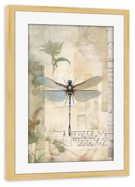 Poster mit Rahmen kiefer "Musikalische Libelle J" artboxONE - Floral,Tiere,Musik - Blumen,Blumen,Insekten,Libelle,Musik,Noten,Noten