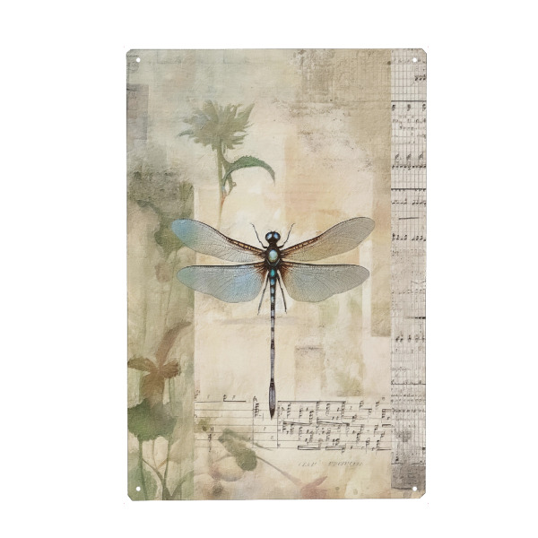 Metall Poster "Musikalische Libelle J" artboxONE - Floral,Tiere,Musik - Blumen,Blumen,Insekten,Libelle,Musik,Noten,Noten - Blechschild