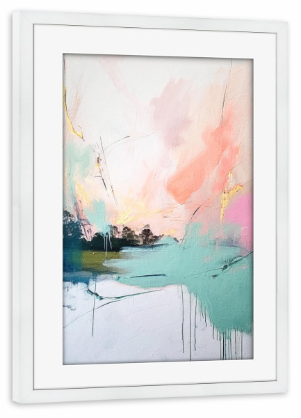 Poster mit Rahmen weiß "Abstrakter Sonnenaufgang I" artboxONE - Abstrakt - Abstrakt,Bunt,Dekorativ