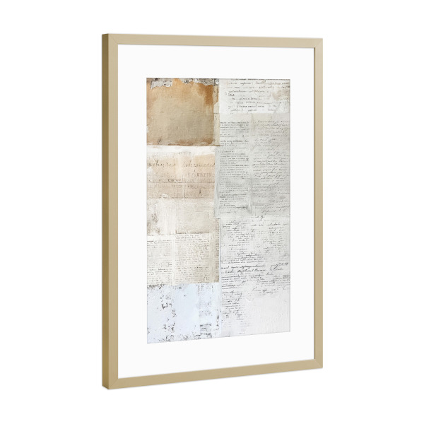 Poster mit Rahmen Gold "Vintage Schmetterling J" artboxONE - Buchstaben - Antik,Vintage,Briefe,Notizen
