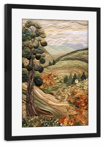 Poster mit Rahmen schwarz "Toskanischer Wandteppich D" artboxONE - Natur,Abstrakt - Landschaft,Toskanisch,Wandteppich,Hügel,Bäume,Natur,Gesteppt