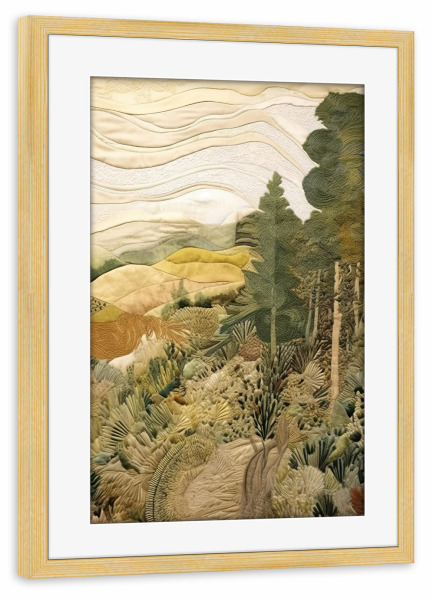 Poster mit Rahmen kiefer "Toskanischer Wandteppich F" artboxONE - Natur,Abstrakt - Landschaft,Wandteppich,Hügel,Bäume,Toskana,Natur