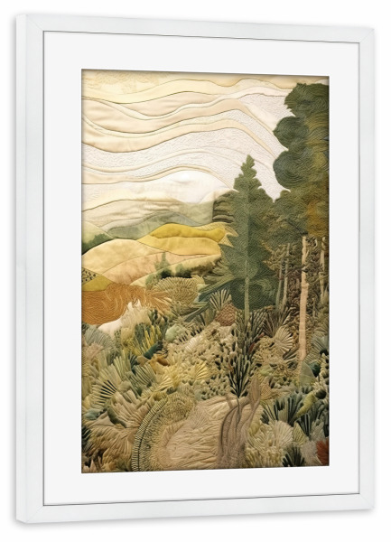 Poster mit Rahmen weiß "Toskanischer Wandteppich F" artboxONE - Natur,Abstrakt - Landschaft,Wandteppich,Hügel,Bäume,Toskana,Natur