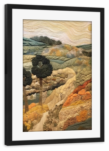 Poster mit Rahmen schwarz "Toskanischer Wandteppich J" artboxONE - Natur,Abstrakt - Landschaft,Toskanisch,Wandteppich,Hügel,Bäume,Natur,Gesteppt