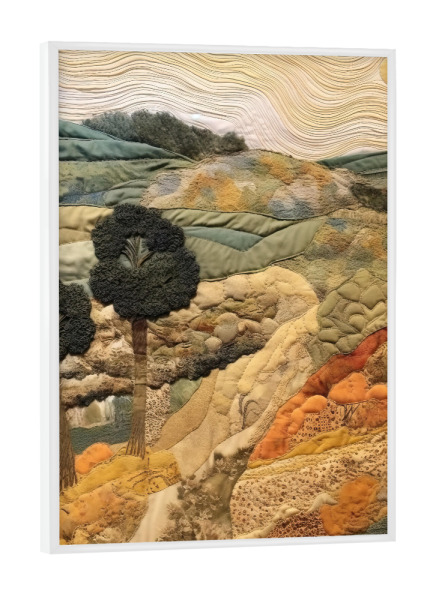 Poster mit weißem Rahmen "Toskanischer Wandteppich J" artboxONE - Natur,Abstrakt - Landschaft,Toskanisch,Wandteppich,Hügel,Bäume,Natur,Gesteppt