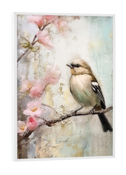 Poster mit weißem Rahmen "Kirschblütenvogel B" artboxONE - Natur,Tiere - Tiere,Vögel,Natur,Bäume,Blüten,Blumen,Blumen