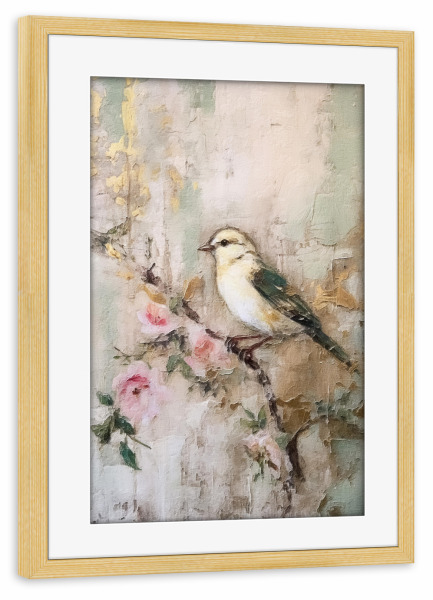 Poster mit Rahmen kiefer "Kirschblütenvogel G" artboxONE - Natur,Floral,Tiere - Tiere,Vögel,Natur,Blumen,Blume,Blüten,Kirschblüten,Bäume